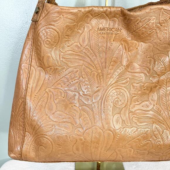 American Leather Co Liberty Shopper Leather Floral Shoulder Tote Bag - Picture 4 of 10